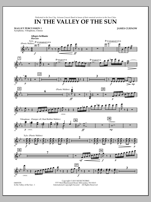 Learn to play James Curnow In the Valley of the Sun - Mallet Percussion 1 sheet music for Concert Band in minutes. James Curnow In the Valley of the Sun - Mallet Percussion 1 sheet music notes and chords