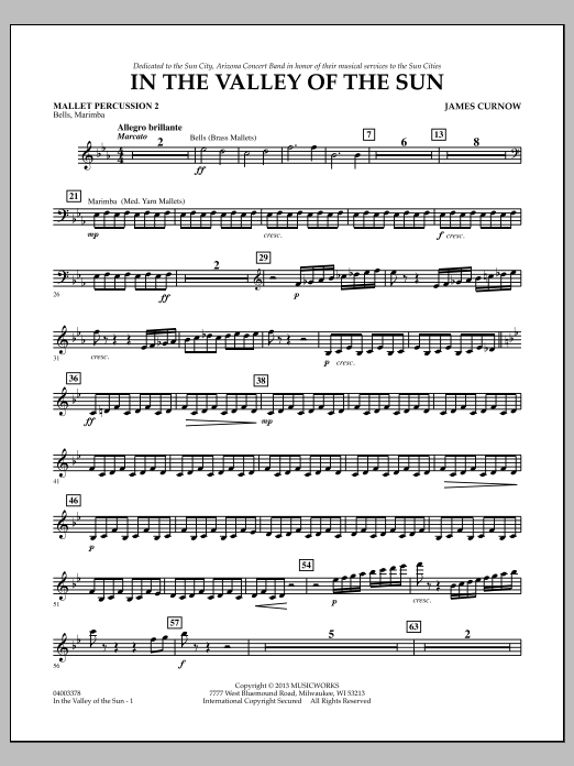 Learn to play James Curnow In the Valley of the Sun - Mallet Percussion 2 sheet music for Concert Band in minutes. James Curnow In the Valley of the Sun - Mallet Percussion 2 sheet music notes and chords