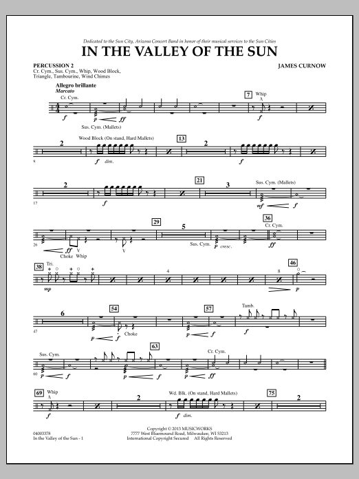 Learn to play James Curnow In the Valley of the Sun - Percussion 2 sheet music for Concert Band in minutes. James Curnow In the Valley of the Sun - Percussion 2 sheet music notes and chords
