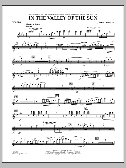 Learn to play James Curnow In the Valley of the Sun - Piccolo sheet music for Concert Band in minutes. James Curnow In the Valley of the Sun - Piccolo sheet music notes and chords
