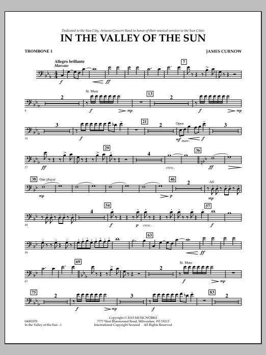 Learn to play James Curnow In the Valley of the Sun - Trombone 1 sheet music for Concert Band in minutes. James Curnow In the Valley of the Sun - Trombone 1 sheet music notes and chords