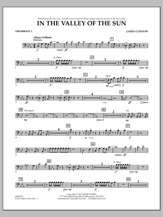 Learn to play James Curnow In the Valley of the Sun - Trombone 2 sheet music for Concert Band in minutes. James Curnow In the Valley of the Sun - Trombone 2 sheet music notes and chords