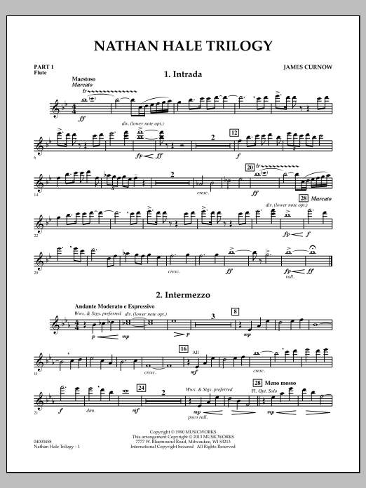 Learn to play James Curnow Nathan Hale Trilogy - Pt.1 - Flute sheet music for Concert Band in minutes. James Curnow Nathan Hale Trilogy - Pt.1 - Flute sheet music notes and chords