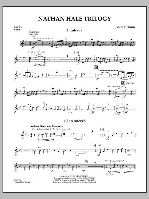 Learn to play James Curnow Nathan Hale Trilogy - Pt.1 - Violin sheet music for Concert Band in minutes. James Curnow Nathan Hale Trilogy - Pt.1 - Violin sheet music notes and chords