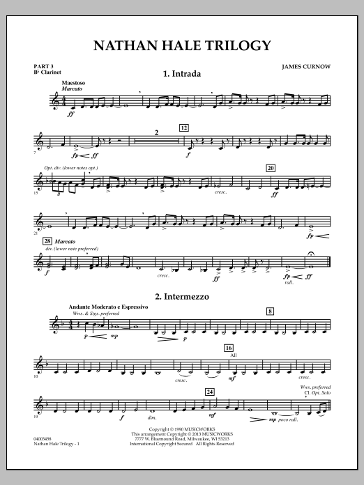 Learn to play James Curnow Nathan Hale Trilogy - Pt.3 - Bb Clarinet sheet music for Concert Band in minutes. James Curnow Nathan Hale Trilogy - Pt.3 - Bb Clarinet sheet music notes and chords