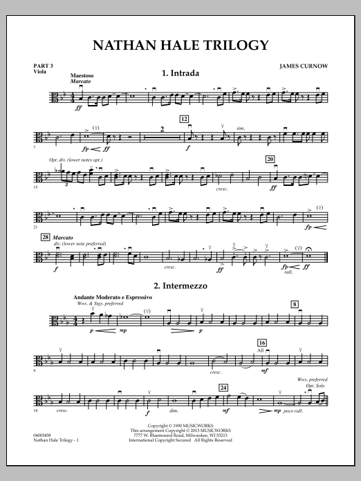 Learn to play James Curnow Nathan Hale Trilogy - Pt.3 - Viola sheet music for Concert Band in minutes. James Curnow Nathan Hale Trilogy - Pt.3 - Viola sheet music notes and chords