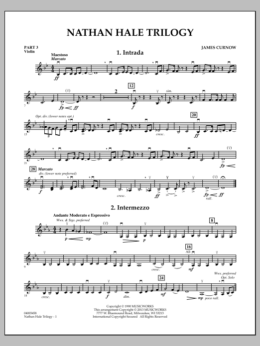 Learn to play James Curnow Nathan Hale Trilogy - Pt.3 - Violin sheet music for Concert Band in minutes. James Curnow Nathan Hale Trilogy - Pt.3 - Violin sheet music notes and chords