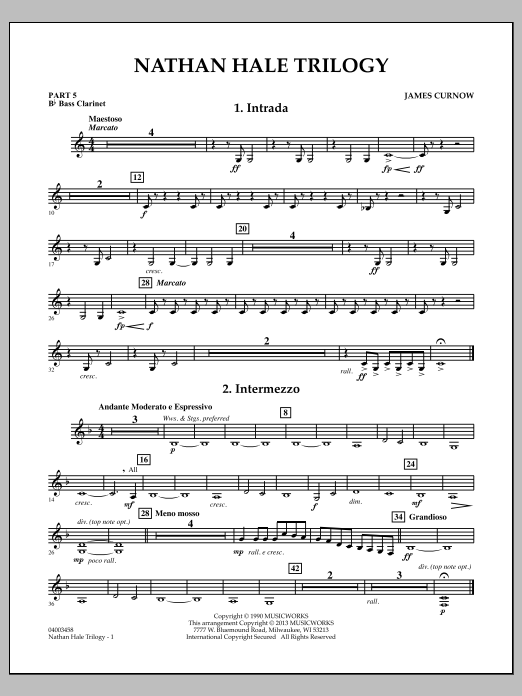 Learn to play James Curnow Nathan Hale Trilogy - Pt.5 - Bb Bass Clarinet sheet music for Concert Band in minutes. James Curnow Nathan Hale Trilogy - Pt.5 - Bb Bass Clarinet sheet music notes and chords