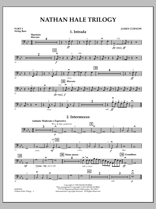 Learn to play James Curnow Nathan Hale Trilogy - Pt.5 - String/Electric Bass sheet music for Concert Band in minutes. James Curnow Nathan Hale Trilogy - Pt.5 - String/Electric Bass sheet music notes and chords
