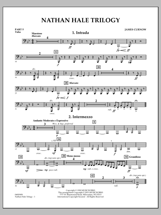 Learn to play James Curnow Nathan Hale Trilogy - Pt.5 - Tuba sheet music for Concert Band in minutes. James Curnow Nathan Hale Trilogy - Pt.5 - Tuba sheet music notes and chords
