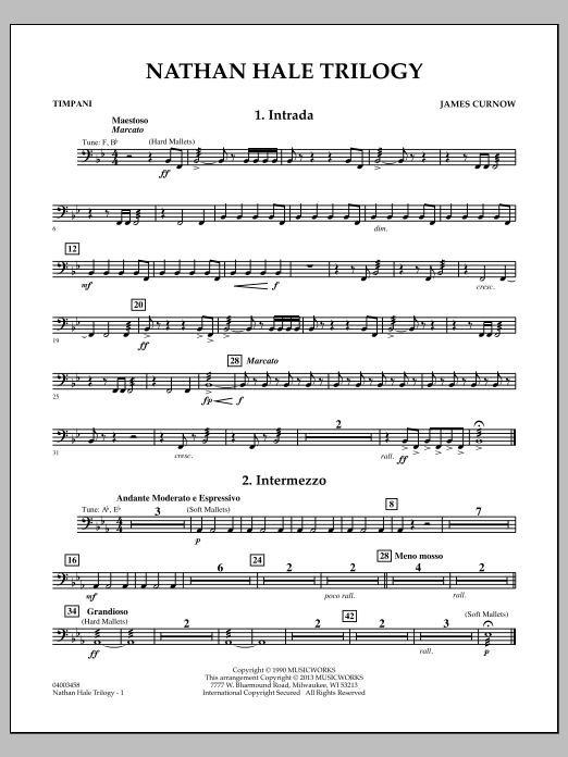 Learn to play James Curnow Nathan Hale Trilogy - Timpani sheet music for Concert Band in minutes. James Curnow Nathan Hale Trilogy - Timpani sheet music notes and chords