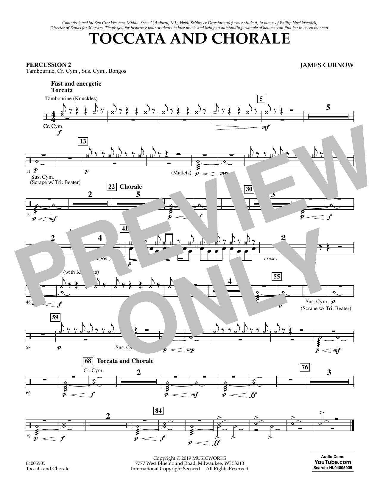 Learn to play James Curnow Toccata and Chorale - Percussion 2 sheet music for Concert Band in minutes. James Curnow Toccata and Chorale - Percussion 2 sheet music preview music notes and score for Concert Band including 1 page(s)
