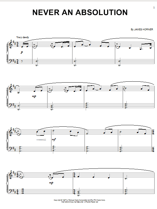 Learn to play James Horner Never An Absolution (from Titanic) sheet music for Piano, Vocal & Guitar (Right-Hand Melody) in minutes. James Horner Never An Absolution (from Titanic) sheet music notes and chords