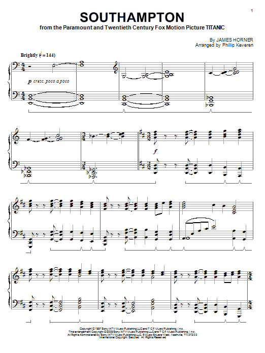 Learn to play James Horner Southampton sheet music for Piano in minutes. James Horner Southampton sheet music preview music notes and score for Piano including 8 page(s)