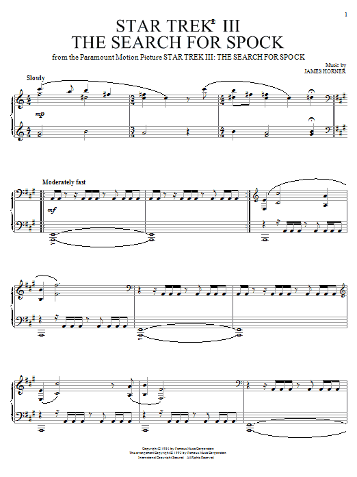 Learn to play James Horner Star Trek(R) III - The Search For Spock sheet music for Piano in minutes. James Horner Star Trek(R) III - The Search For Spock sheet music notes and chords