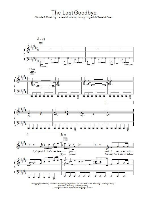 James Morrison 'The Last Goodbye' Sheet Music Notes, Chords, Score.  Download Printable PDF Score.