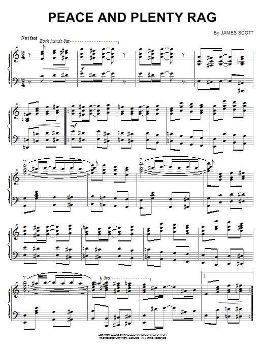 Learn to play James Scott Peace And Plenty Rag sheet music for Piano in minutes. James Scott Peace And Plenty Rag sheet music preview music notes and score for Piano including 4 page(s)
