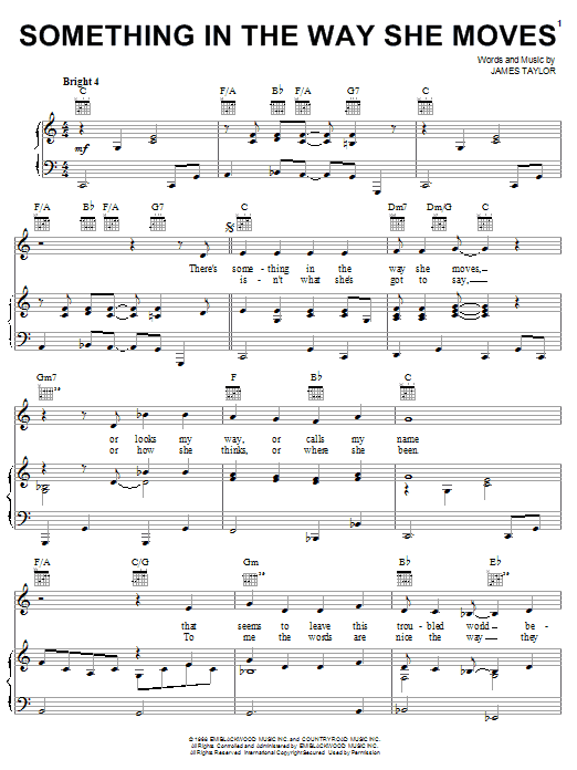 Learn to play James Taylor Something In The Way She Moves sheet music for Piano, Vocal & Guitar (Right-Hand Melody) in minutes. James Taylor Something In The Way She Moves sheet music notes and chords