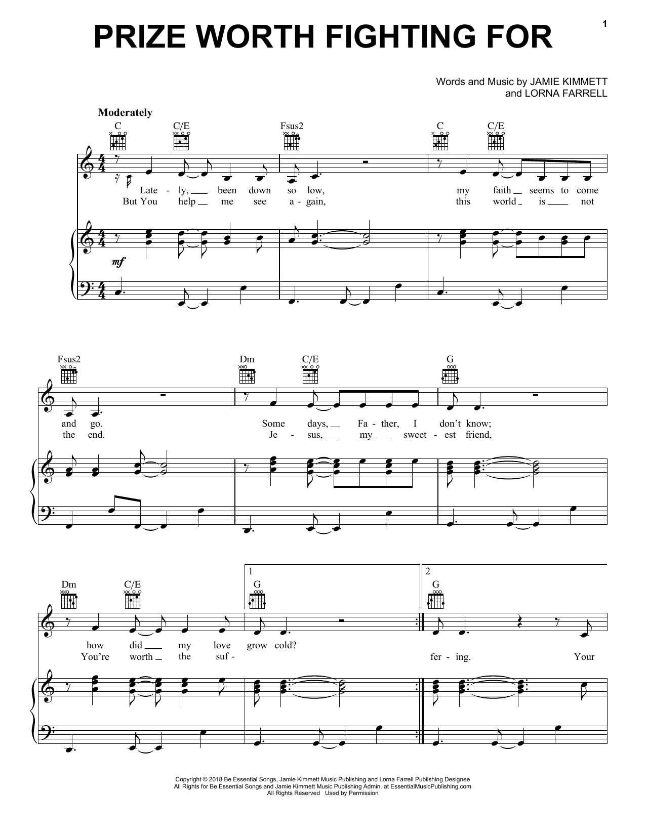 Jamie Kimmett Prize Worth Fighting For sheet music, chords, lyrics - Printable PDF for Piano, Vocal & Guitar (Right-Hand Melody)