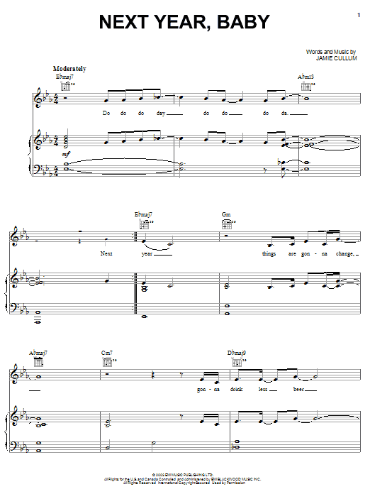 Learn to play Jamie Cullum Next Year, Baby sheet music for Piano, Vocal & Guitar (Right-Hand Melody) in minutes. Jamie Cullum Next Year, Baby sheet music preview music notes and score for Piano, Vocal & Guitar (Right-Hand Melody) including 11 page(s)