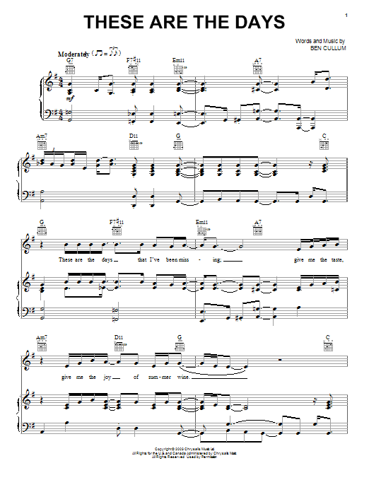 Learn to play Jamie Cullum These Are The Days sheet music for Easy Piano in minutes. Jamie Cullum These Are The Days sheet music preview music notes and score for Easy Piano including 6 page(s)