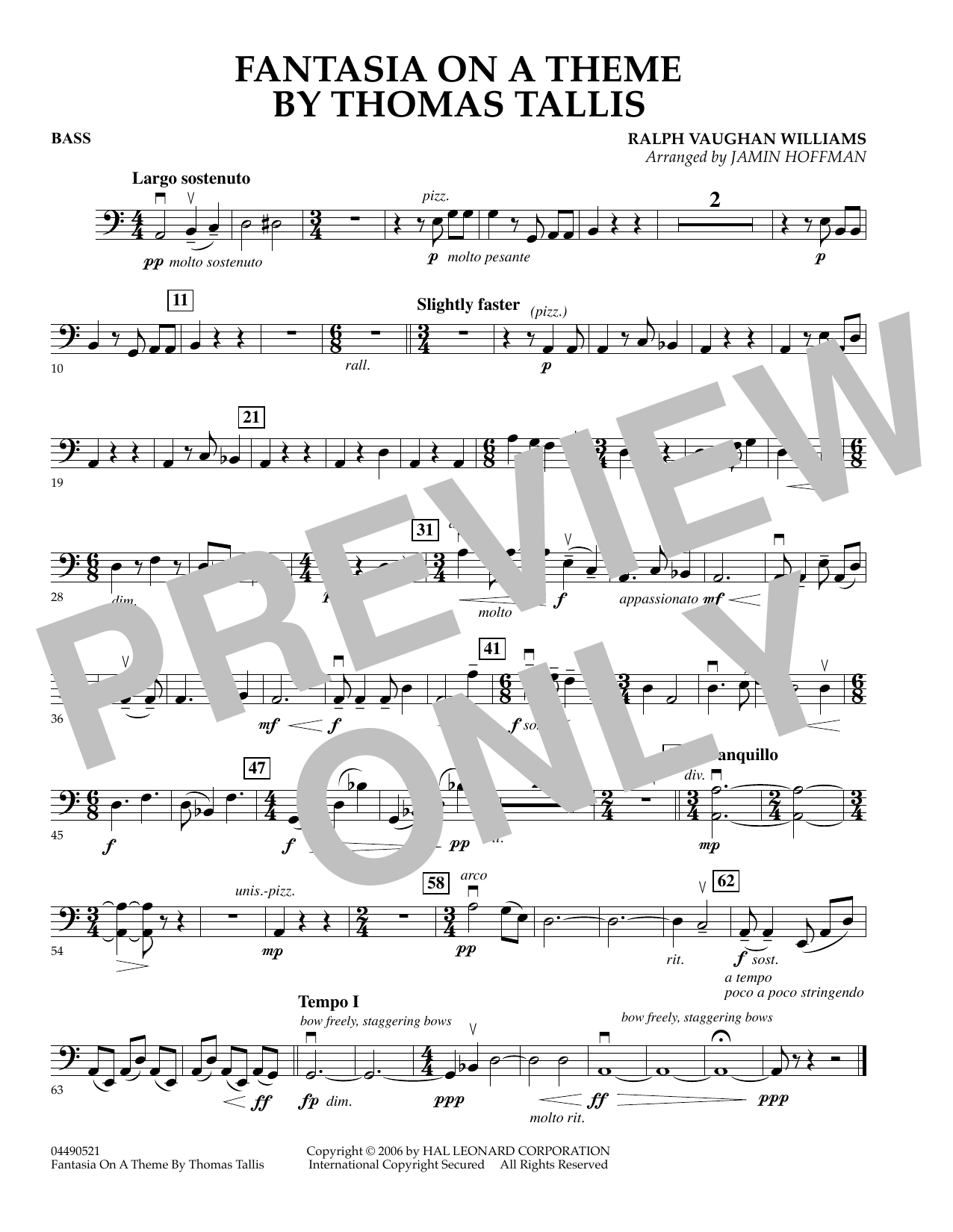 Learn to play Jamin Hoffman Fantasia on a Theme by Thomas Tallis - Bass sheet music for Orchestra in minutes. Jamin Hoffman Fantasia on a Theme by Thomas Tallis - Bass sheet music preview music notes and score for Orchestra including 1 page(s)