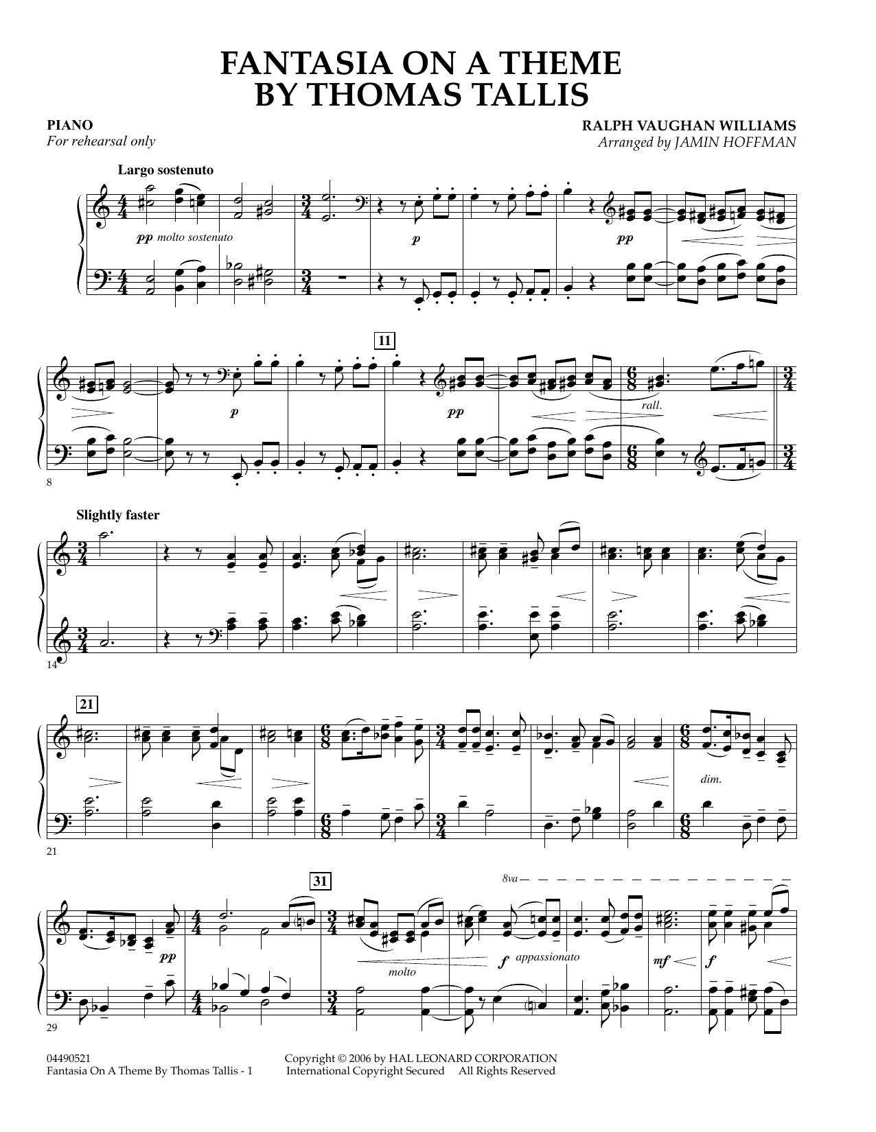 Jamin Hoffman Fantasia on a Theme by Thomas Tallis - Piano sheet music preview music notes and score for Orchestra including 2 page(s)