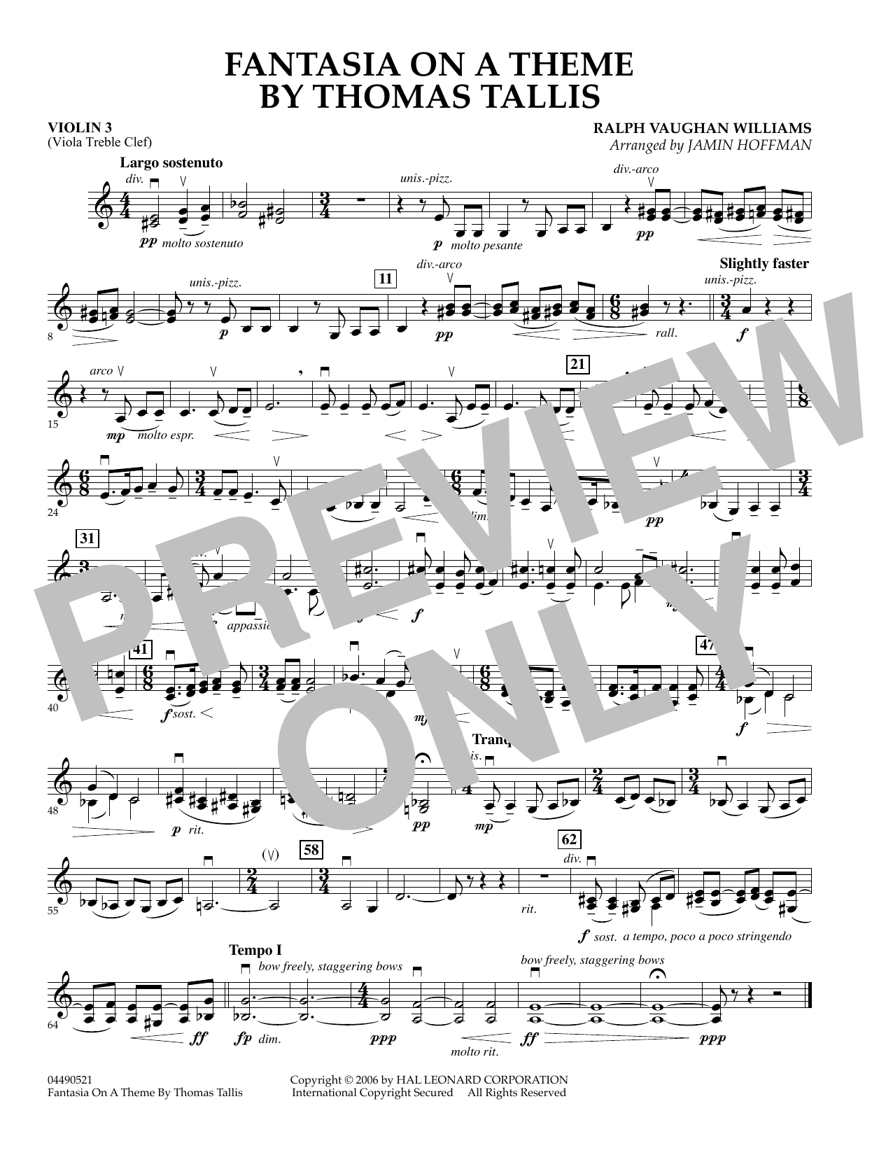 Learn to play Jamin Hoffman Fantasia on a Theme by Thomas Tallis - Violin 3 (Viola Treble Clef) sheet music for Orchestra in minutes. Jamin Hoffman Fantasia on a Theme by Thomas Tallis - Violin 3 (Viola Treble Clef) sheet music preview music notes and score for Orchestra including 1 page(s)