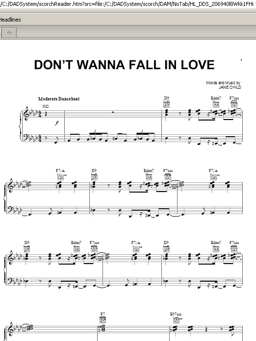 Learn to play Jane Child Don't Wanna Fall In Love sheet music for Piano, Vocal & Guitar (Right-Hand Melody) in minutes. Jane Child Don't Wanna Fall In Love sheet music preview music notes and score for Piano, Vocal & Guitar (Right-Hand Melody) including 7 page(s)
