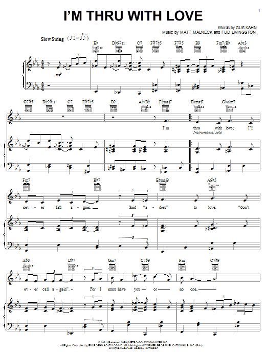 Learn to play Jane Monheit I'm Thru With Love sheet music for Piano, Vocal & Guitar (Right-Hand Melody) in minutes. Jane Monheit I'm Thru With Love sheet music preview music notes and score for Piano, Vocal & Guitar (Right-Hand Melody) including 4 page(s)