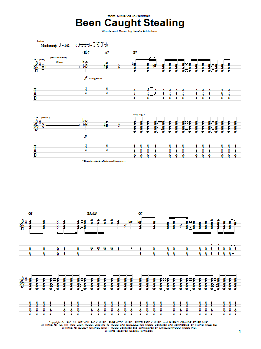 Jane's Addiction Been Caught Stealing sheet music preview music notes and score for Guitar Tab including 9 page(s)