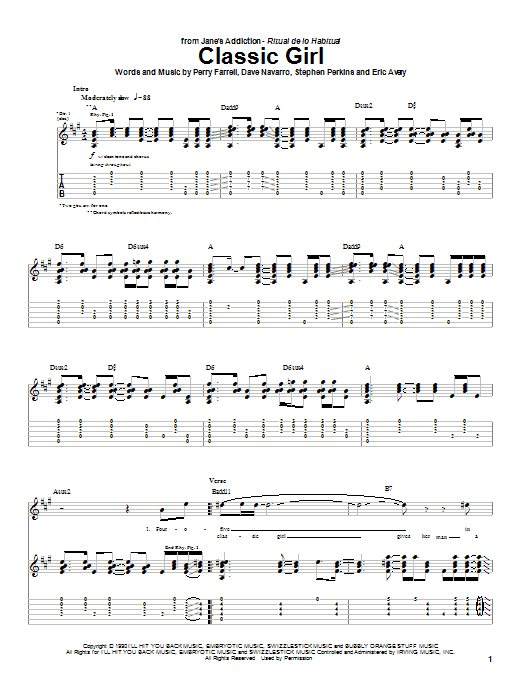 Learn to play Jane's Addiction Classic Girl sheet music for Guitar Tab in minutes. Jane's Addiction Classic Girl sheet music preview music notes and score for Guitar Tab including 7 page(s)