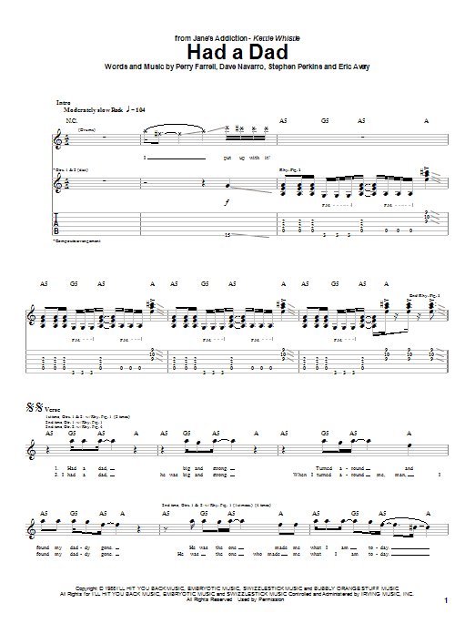 Learn to play Jane's Addiction Had A Dad sheet music for Guitar Tab in minutes. Jane's Addiction Had A Dad sheet music preview music notes and score for Guitar Tab including 9 page(s)
