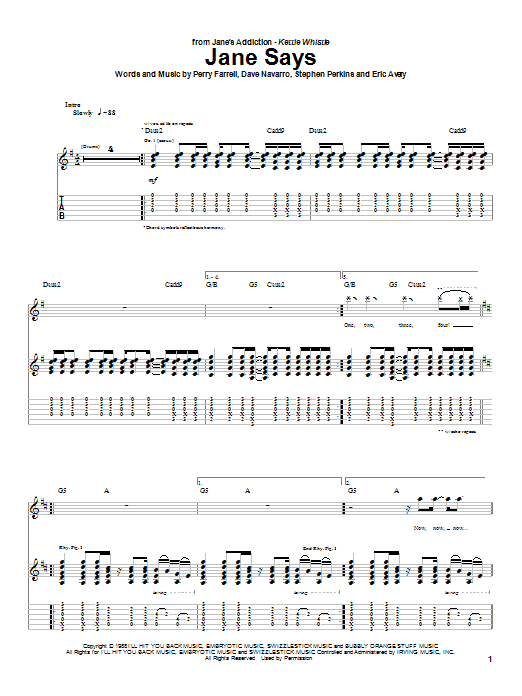 Learn to play Jane's Addiction Jane Says sheet music for Guitar Tab in minutes. Jane's Addiction Jane Says sheet music preview music notes and score for Guitar Tab including 4 page(s)