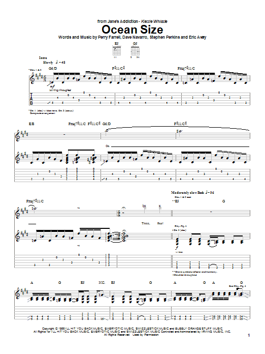Learn to play Jane's Addiction Ocean Size sheet music for Guitar Tab in minutes. Jane's Addiction Ocean Size sheet music preview music notes and score for Guitar Tab including 8 page(s)