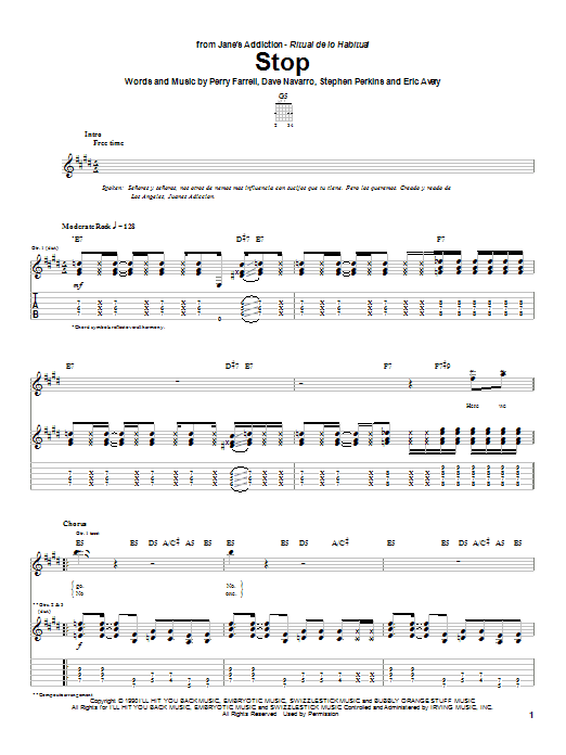 Learn to play Jane's Addiction Stop sheet music for Guitar Tab in minutes. Jane's Addiction Stop sheet music preview music notes and score for Guitar Tab including 11 page(s)