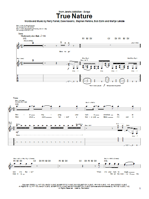 Learn to play Jane's Addiction True Nature sheet music for Guitar Tab in minutes. Jane's Addiction True Nature sheet music preview music notes and score for Guitar Tab including 7 page(s)