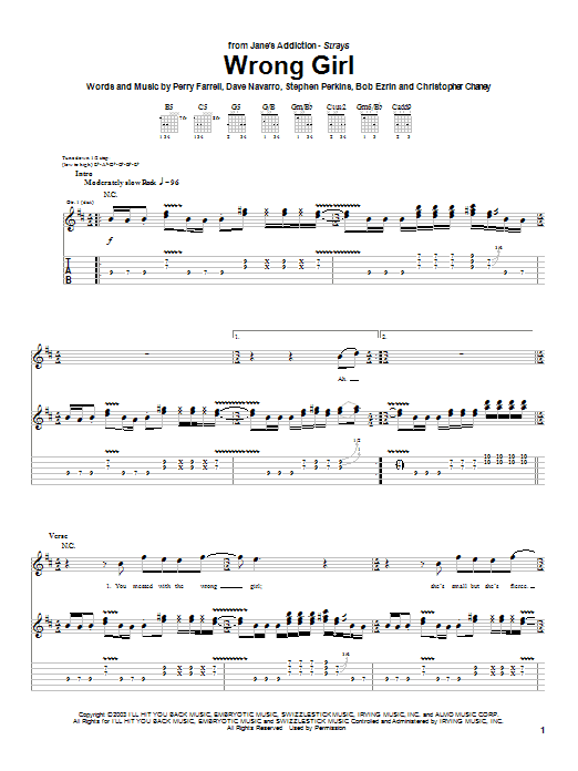 Learn to play Jane's Addiction Wrong Girl sheet music for Guitar Tab in minutes. Jane's Addiction Wrong Girl sheet music preview music notes and score for Guitar Tab including 9 page(s)
