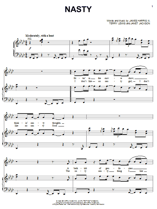 Learn to play Janet Jackson Nasty sheet music for Piano, Vocal & Guitar (Right-Hand Melody) in minutes. Janet Jackson Nasty sheet music notes and chords