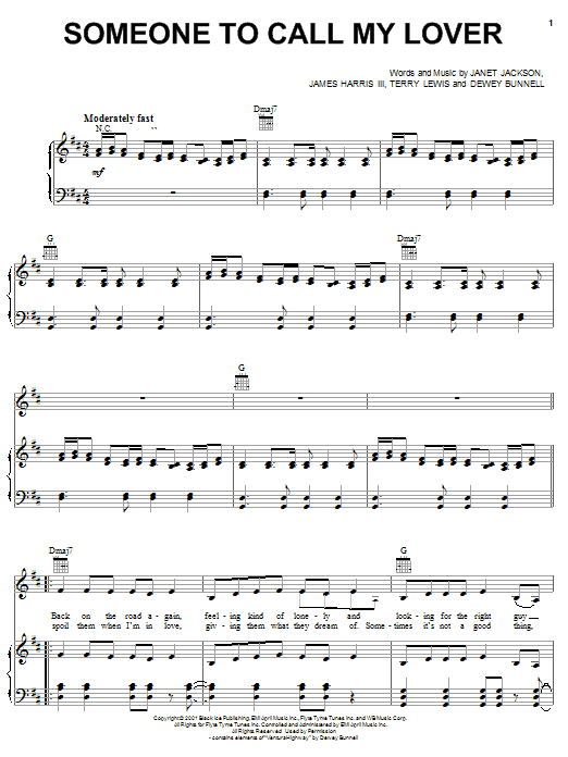 Learn to play Janet Jackson Someone To Call My Lover sheet music for Piano, Vocal & Guitar (Right-Hand Melody) in minutes. Janet Jackson Someone To Call My Lover sheet music notes and chords