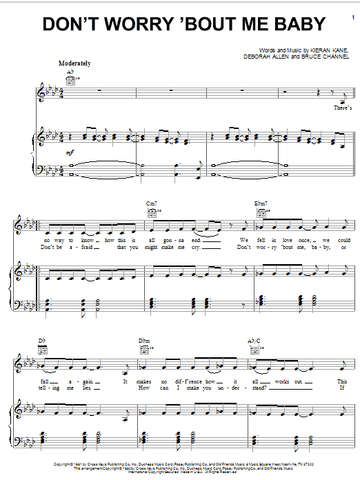 Janie Fricke Don't Worry 'Bout Me, Baby sheet music, chords, lyrics - Printable PDF for Piano, Vocal & Guitar (Right-Hand Melody)