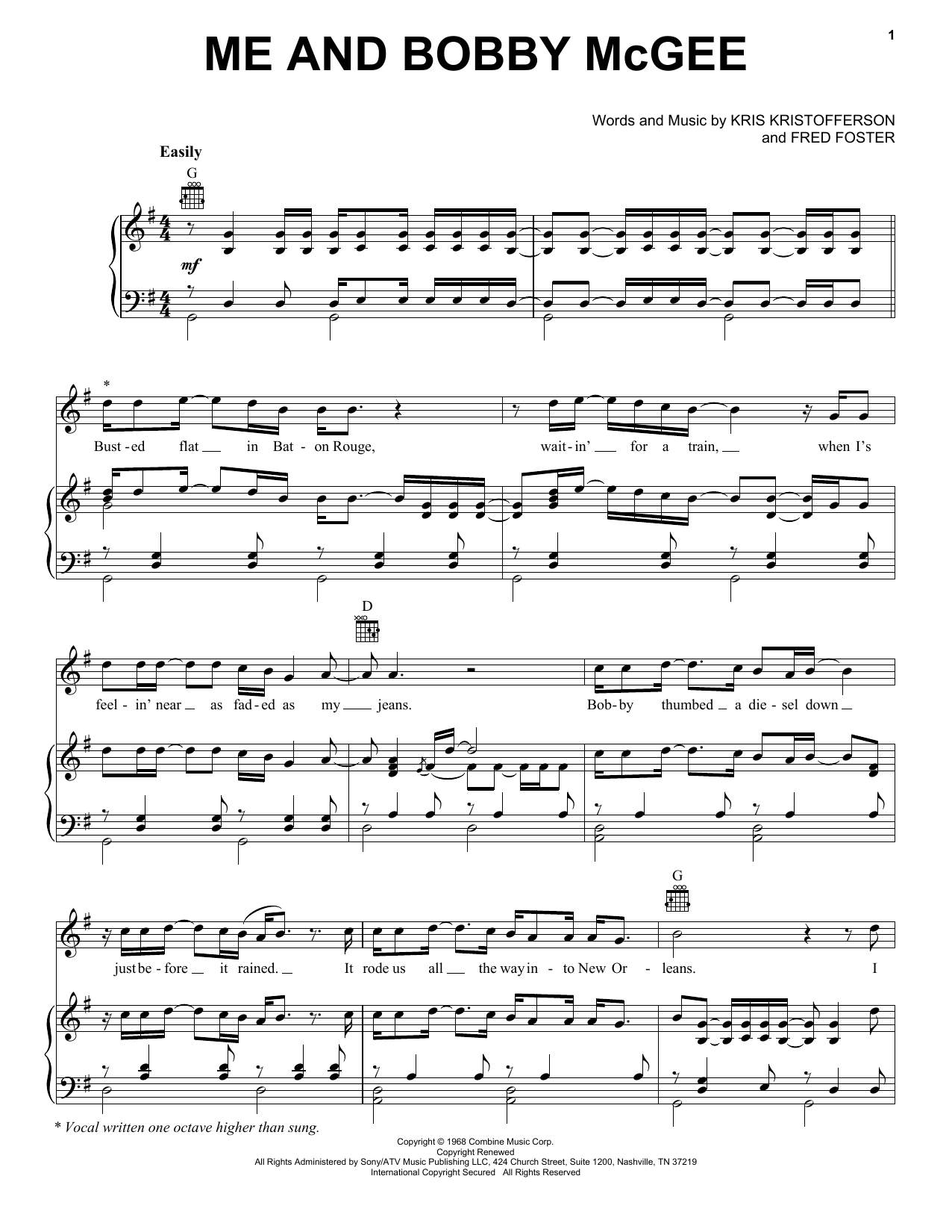 Learn to play Janis Joplin Me And Bobby McGee sheet music for Piano, Vocal & Guitar (Right-Hand Melody) in minutes. Janis Joplin Me And Bobby McGee sheet music notes and chords