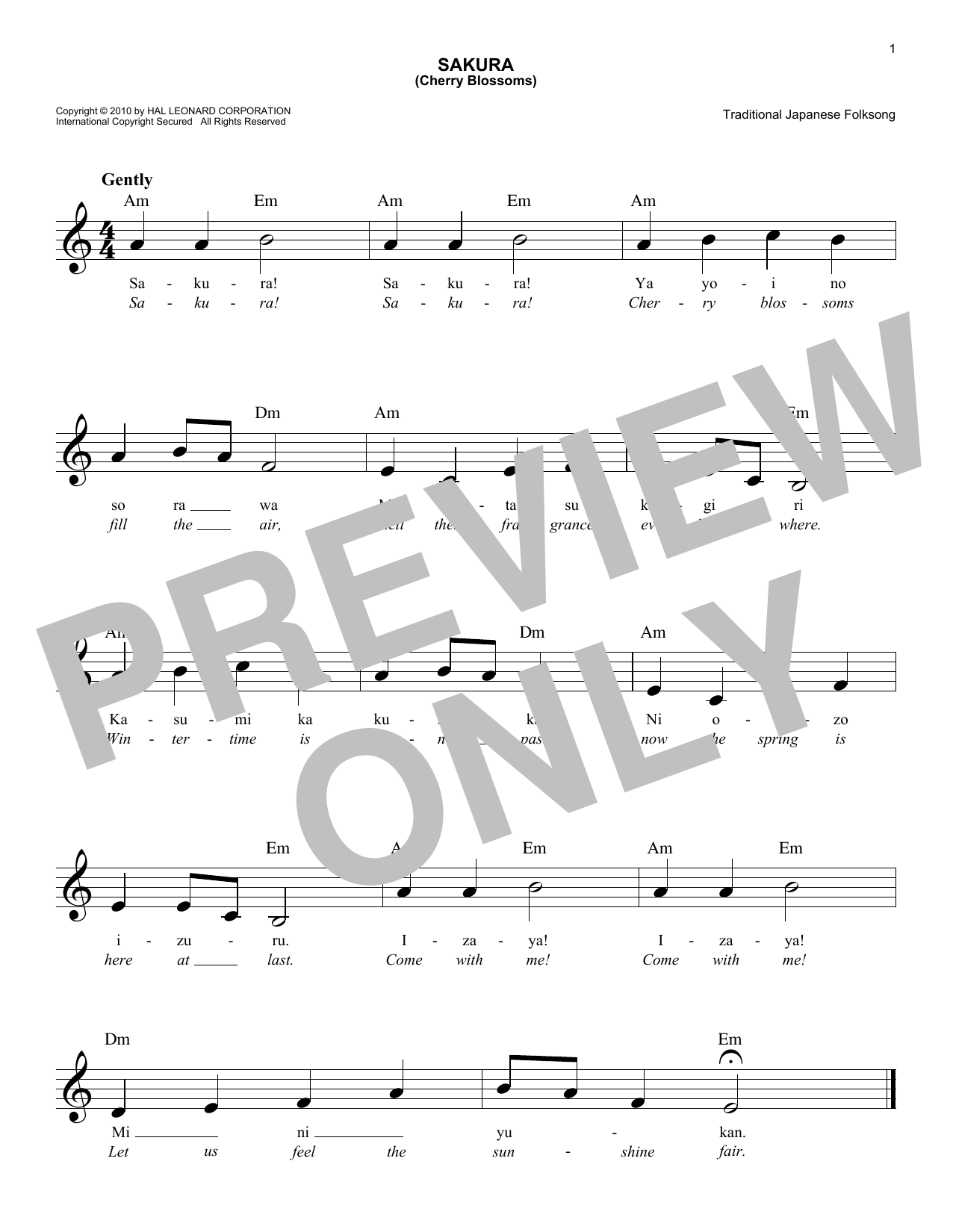 Learn to play Japanese Folksong Sakura (Cherry Blossoms) sheet music for Piano in minutes. Japanese Folksong Sakura (Cherry Blossoms) sheet music preview music notes and score for Piano including 2 page(s)