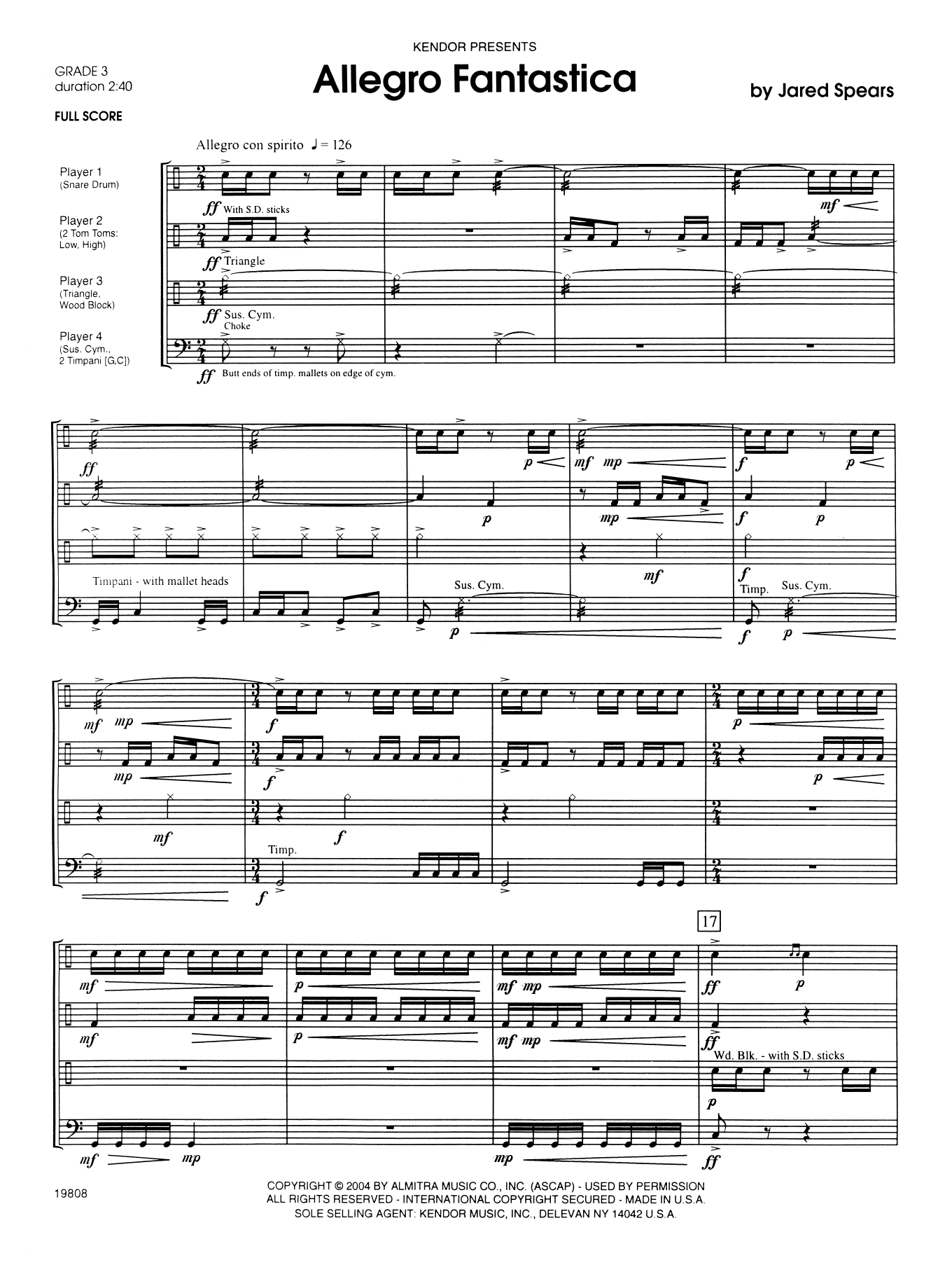 Jared Spears Allegro Fantastica - Full Score sheet music preview music notes and score for Percussion Ensemble including 9 page(s)