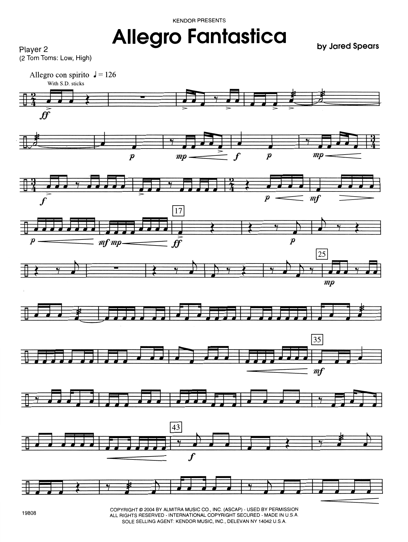 Jared Spears Allegro Fantastica - Percussion 2 sheet music preview music notes and score for Percussion Ensemble including 3 page(s)