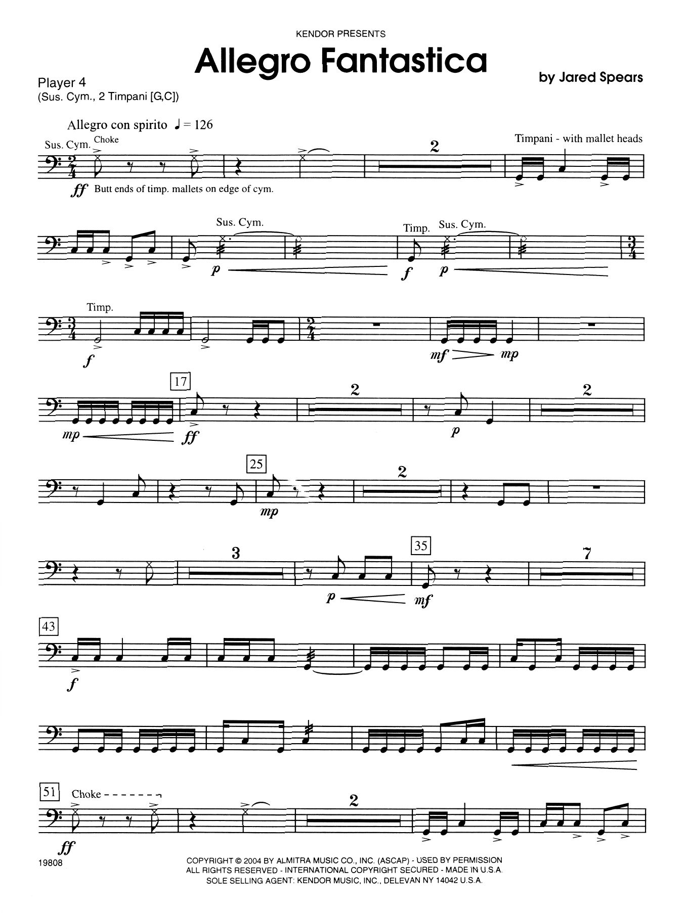 Learn to play Jared Spears Allegro Fantastica - Percussion 4 sheet music for Percussion Ensemble in minutes. Jared Spears Allegro Fantastica - Percussion 4 sheet music preview music notes and score for Percussion Ensemble including 3 page(s)