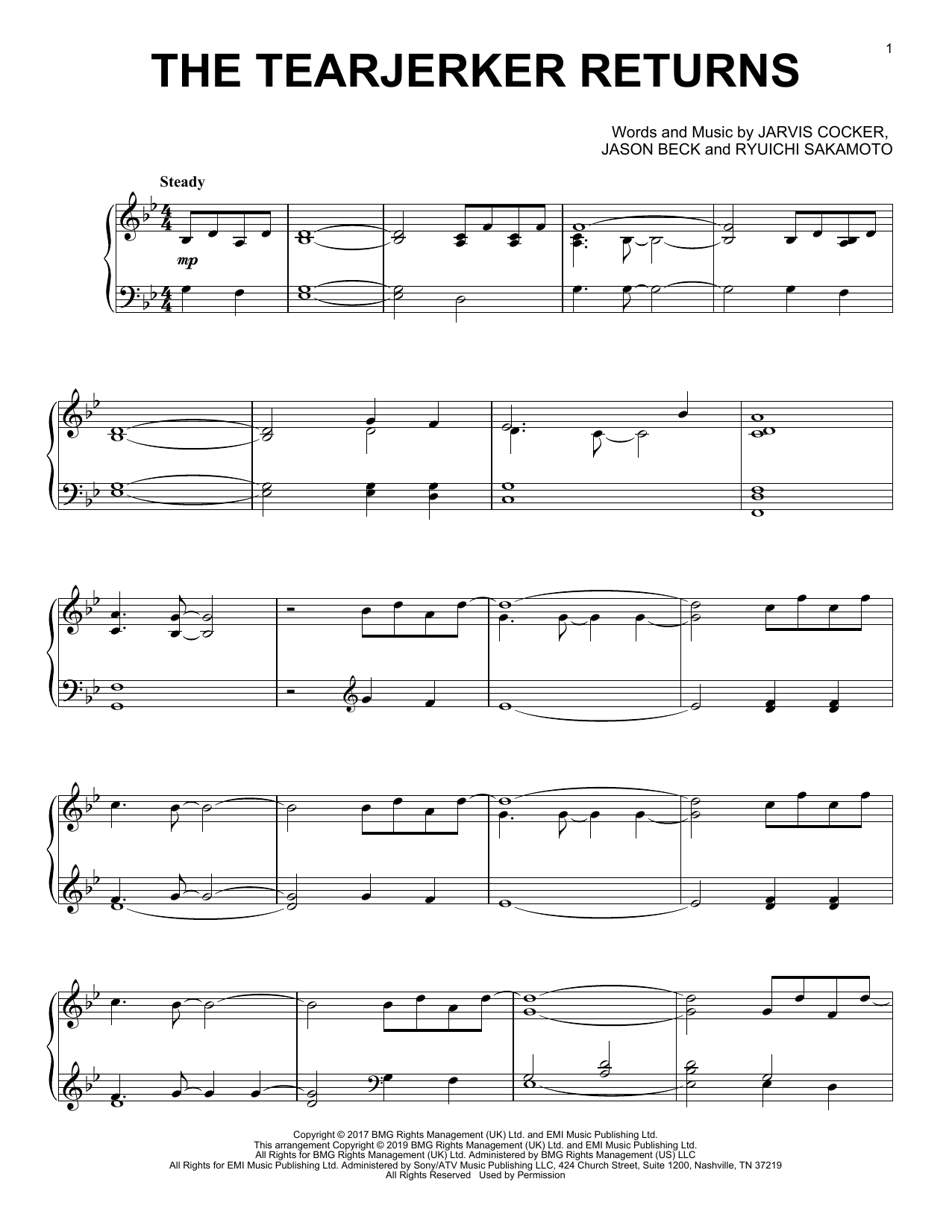 Jarvis Cocker & Chilly Gonzales The Tearjerker Returns sheet music, chords, lyrics - Printable PDF for Piano Solo