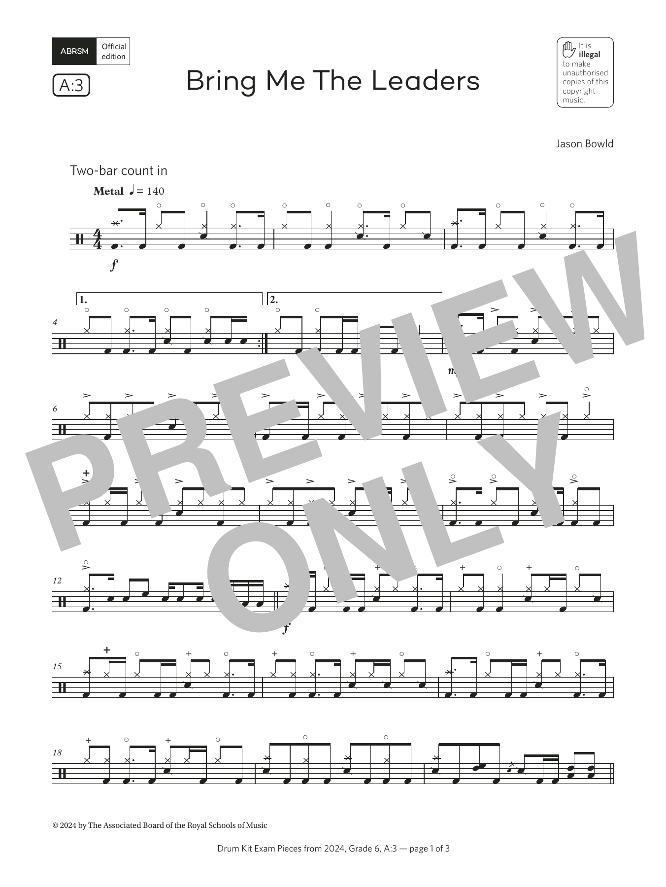 Jason Bowld Bring Me The Leaders (Grade 6, list A3, from the ABRSM Drum Kit Syllabus 2024) sheet music, chords, lyrics - Printable PDF for Drums