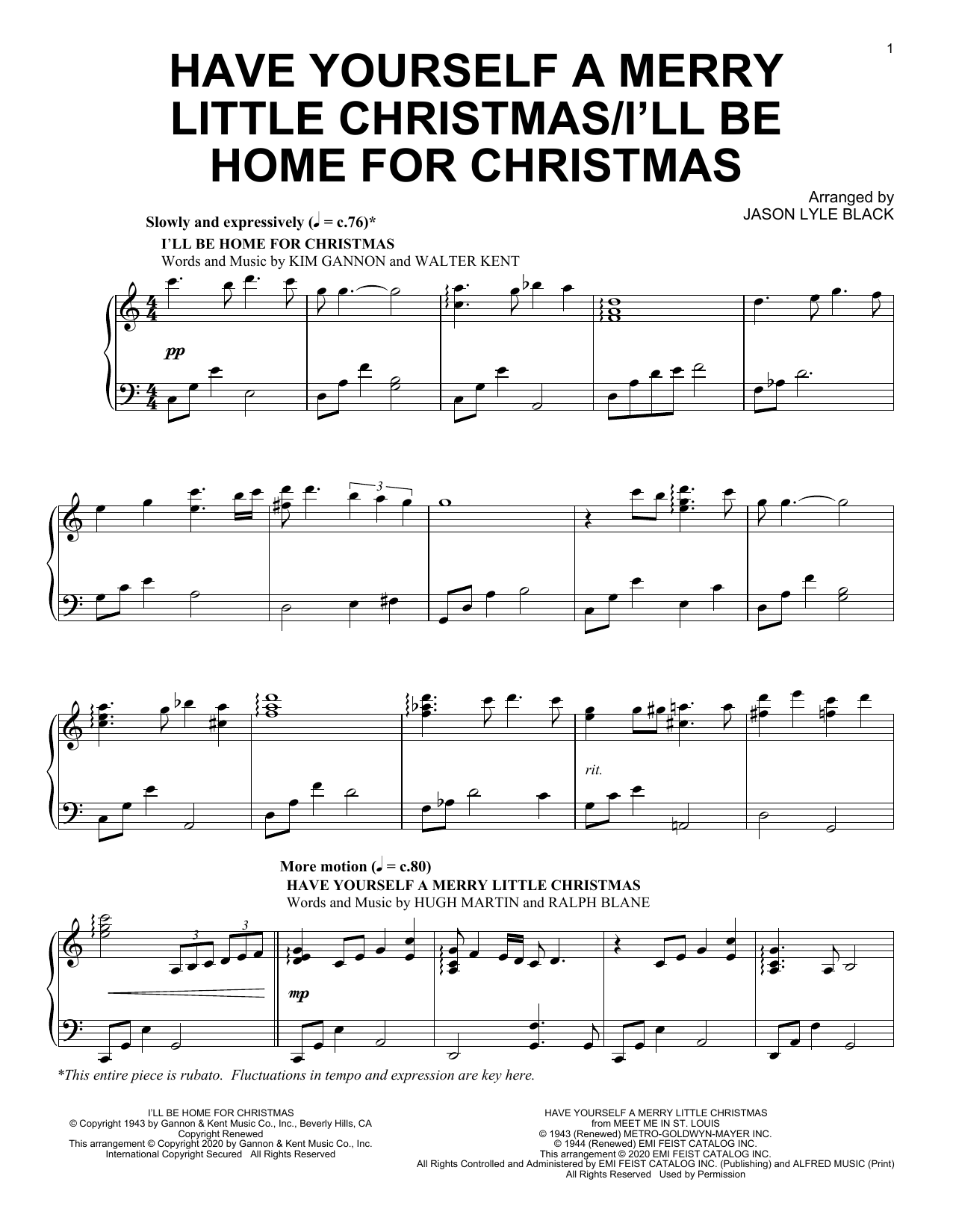 Jason Lyle Black Have Yourself A Merry Little Christmas/I'll Be Home For Christmas sheet music, chords, lyrics - Printable PDF for Piano Solo