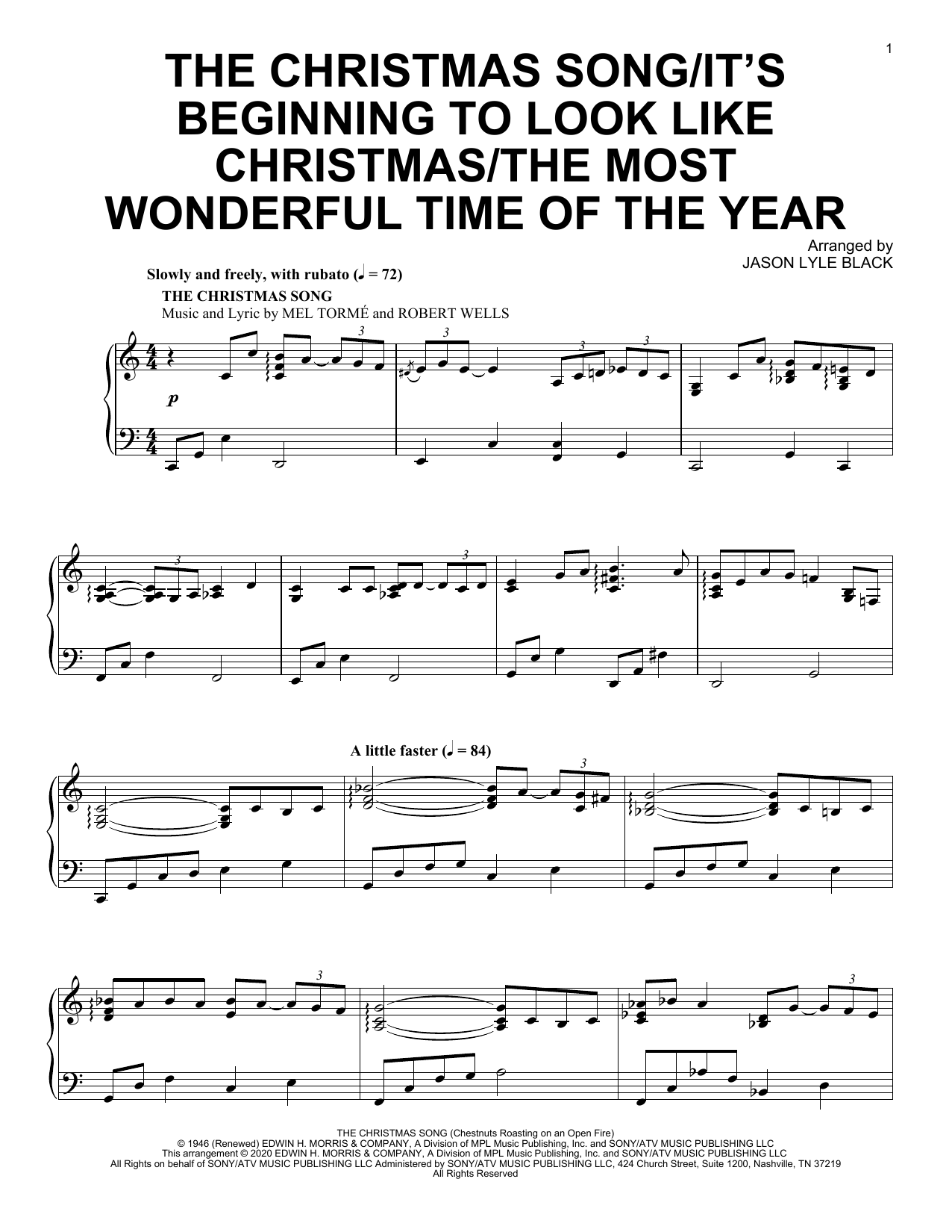Jason Lyle Black The Christmas Song/It's Beginning To Look Like Christmas/The Most Wonderful Time Of The Year sheet music, chords, lyrics - Printable PDF for Piano Solo